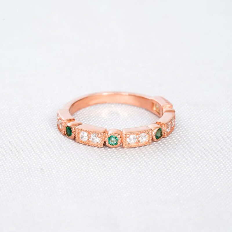 Emerald Diamond Wedding Band For Women - Image 3