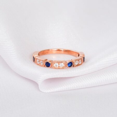 Blue Sapphire Diamond Wedding Band For Women