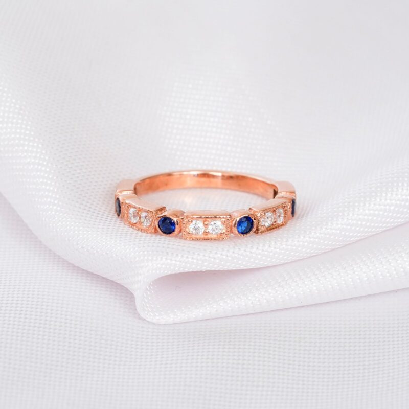 Blue Sapphire Diamond Wedding Band For Women