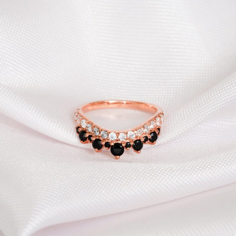 Black Onyx & Diamond Wedding Band For Women