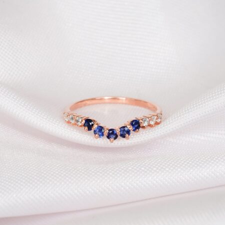Blue Sapphire & Diamond Wedding Band For Women