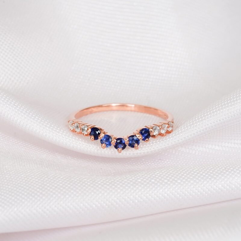 Blue Sapphire & Diamond Wedding Band For Women