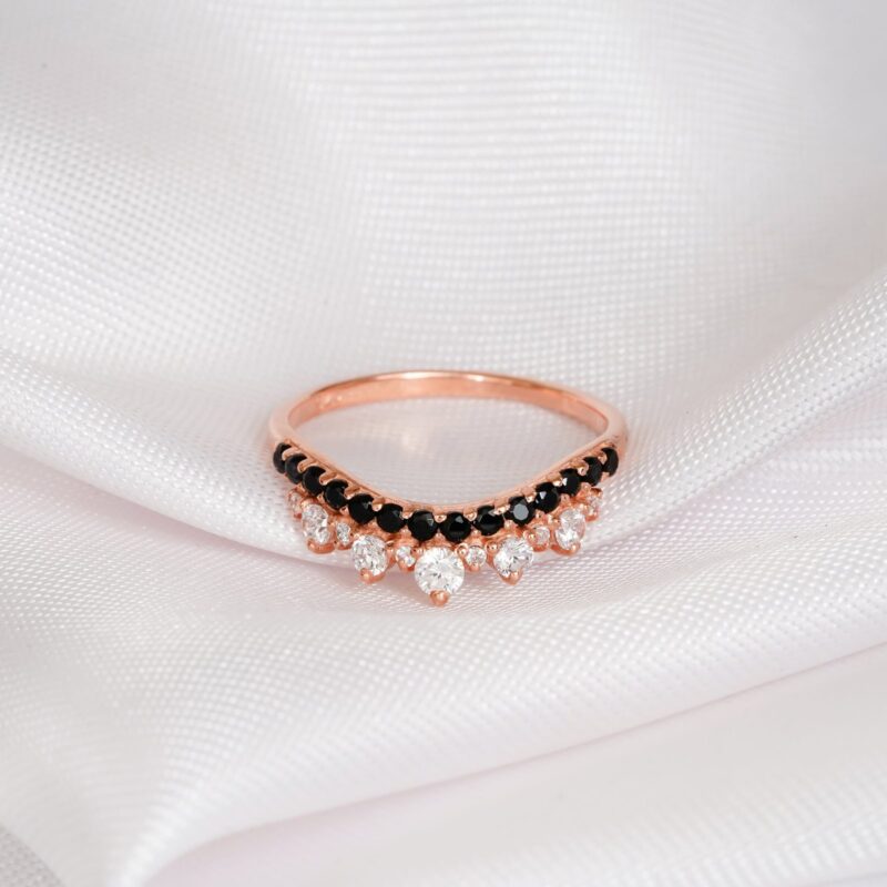 Black Onyx & Diamond Wedding Band For Women