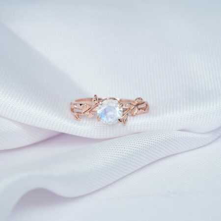 Round Moonstone Engagement Ring for Women