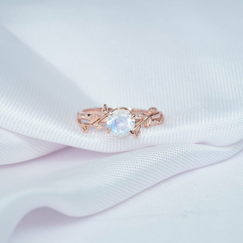 Round Moonstone Engagement Ring for Women