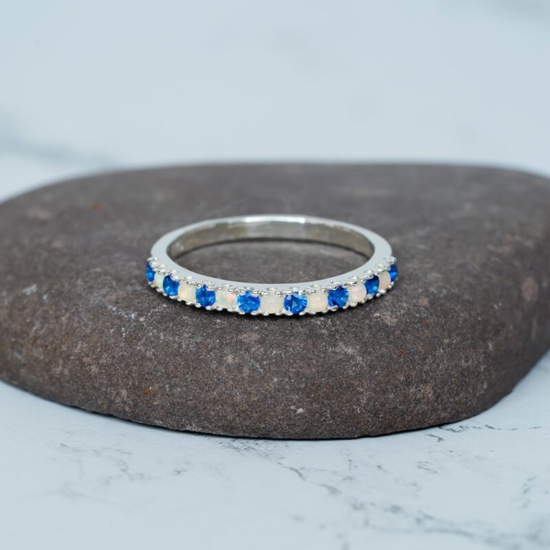Opal & Blue Sapphire Wedding Band For Women