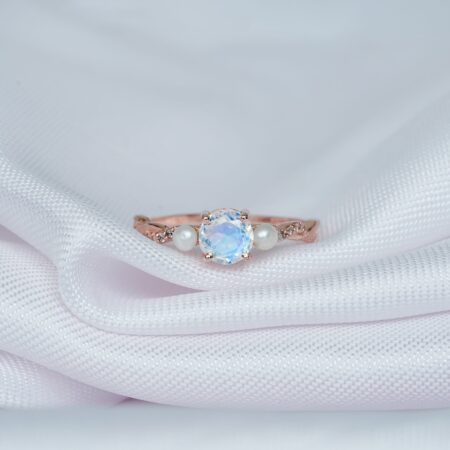 Round Moonstone Engagement Ring for Women