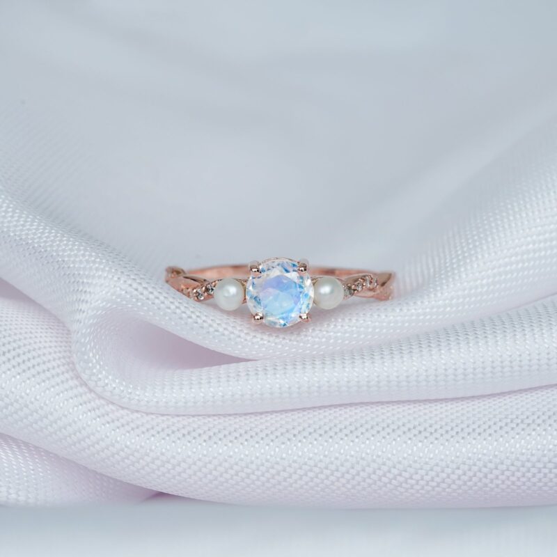 Round Moonstone Engagement Ring for Women