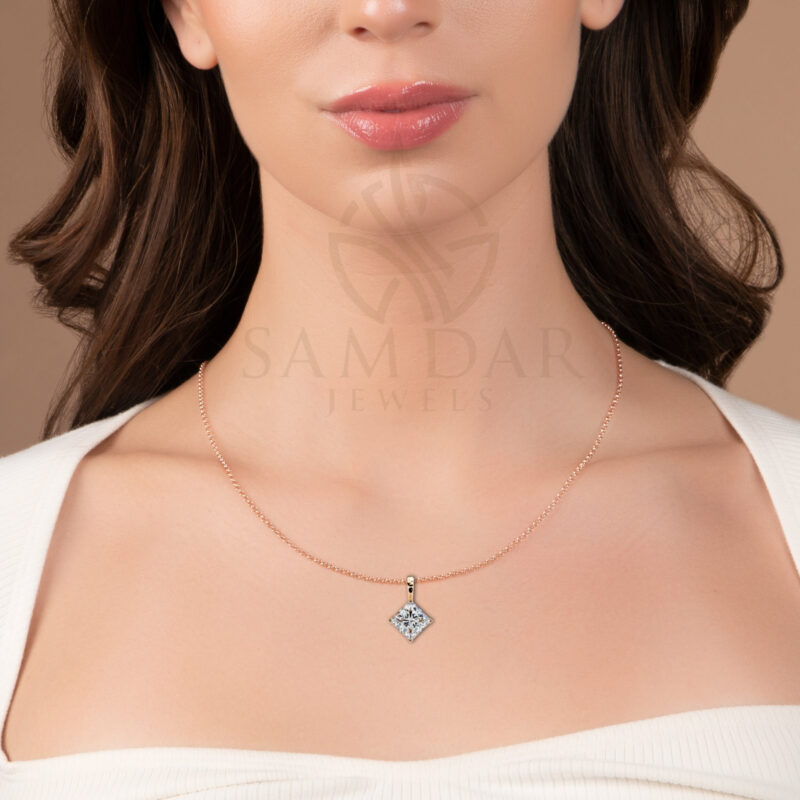 Princess Moissanite Pendant Necklace For Women - Image 2