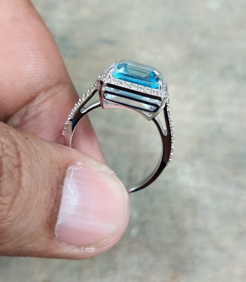 Aquamarine Engagement Ring Emerald Cut | 14K White Gold | Vintage-Inspired Sparkle, Handcrafted Gemstone Jewelry, natural diamonds solitaire - Image 3