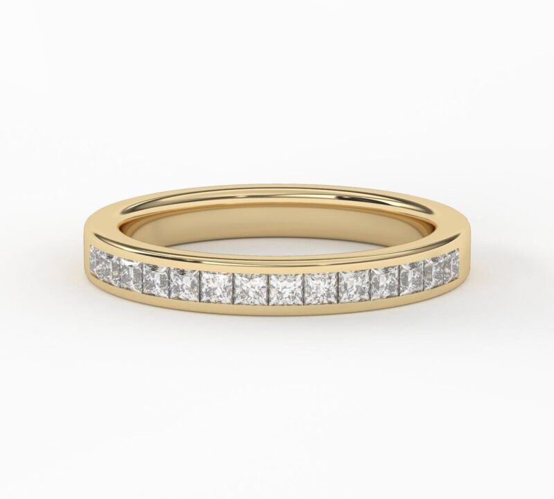 Half eternity moissanite wedding band, 14k gold princess cut moissanite ring band, Channel set moissanites, Trending wedding band for women