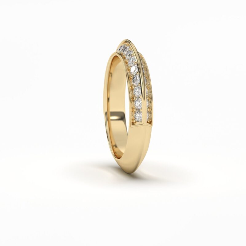 2 row diamonds wedding band, Unique wedding ring for women, 14k solid gold real Diamond half eternity band, Luxurious Round tiny Diamonds - Image 3