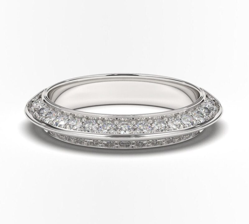 2 row diamonds wedding band, Unique wedding ring for women, 14k solid gold real Diamond half eternity band, Luxurious Round tiny Diamonds