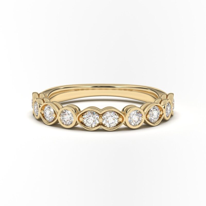 Half eternity milgrain wedding band, 14k gold moissanite wedding ring, Stackable Bridal Handcrafted Classic Brilliant Cut Simulated Diamond