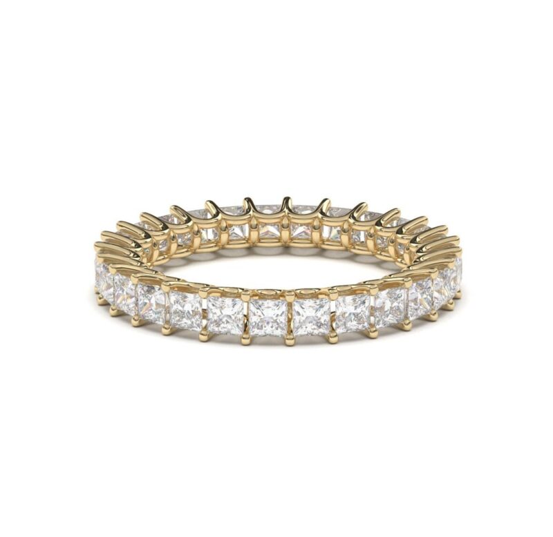 4mm princess cut moissanite band, Full eternity wedding ring, 14k solid gold moissanite band, Stackable Bridal Wedding ring, Channel set