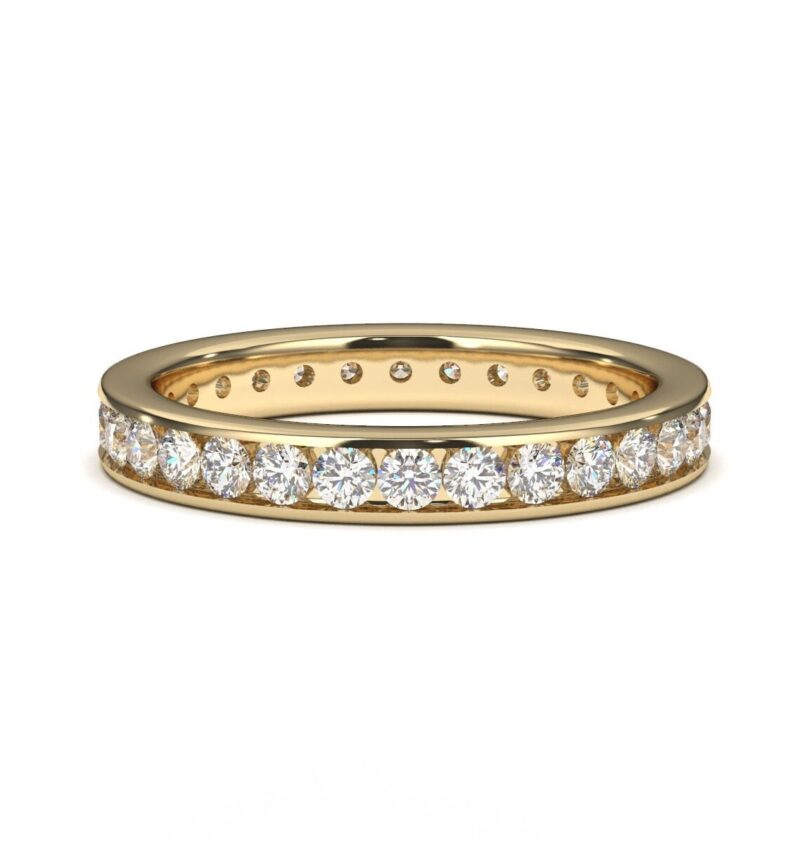 Luxury gold and moissanite band, 14k Solid Gold Natural 3mm Moissanite band, Full eternity wedding ring, Stacking gold and moissanite ring