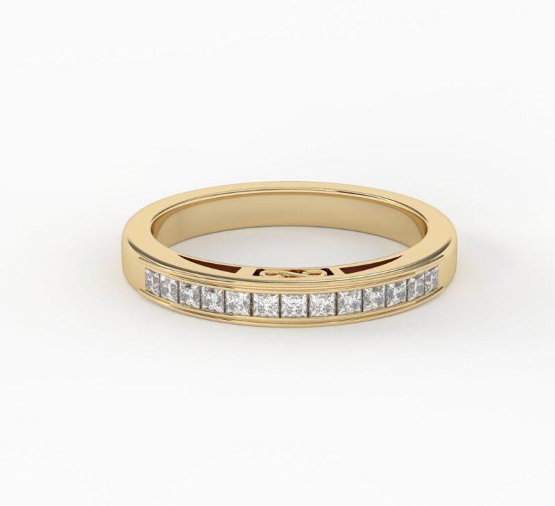 Half eternity moissanite wedding band, 14k gold princess cut moissanite ring band, Luxurious fine jewelry, Trending wedding band for women