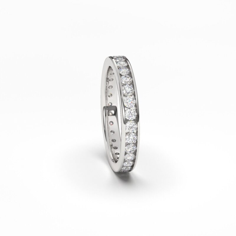 Luxury gold and moissanite band, 14k Solid Gold Natural 3mm Moissanite band, Full eternity wedding ring, Stacking gold and moissanite ring - Image 3