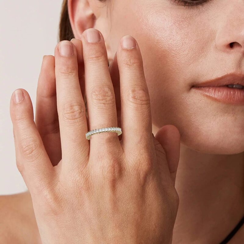4mm princess cut moissanite band, Full eternity wedding ring, 14k solid gold moissanite band, Stackable Bridal Wedding ring, Channel set - Image 4