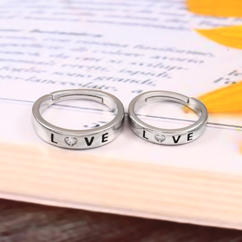 Love Word Couple Bands His And Hers Ring Set Unique Couple Promise Rings Adjustable Wedding Anniversary Bands Same Rings for Love Couple