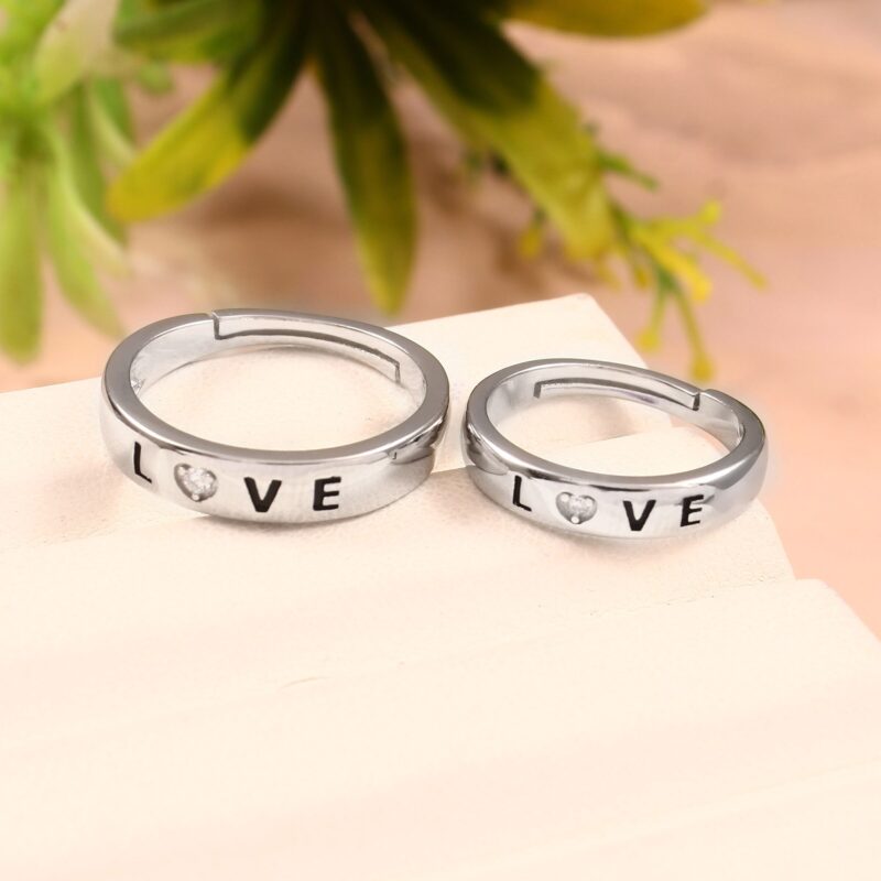 Love Word Couple Bands His And Hers Ring Set Unique Couple Promise Rings Adjustable Wedding Anniversary Bands Same Rings for Love Couple - Image 3