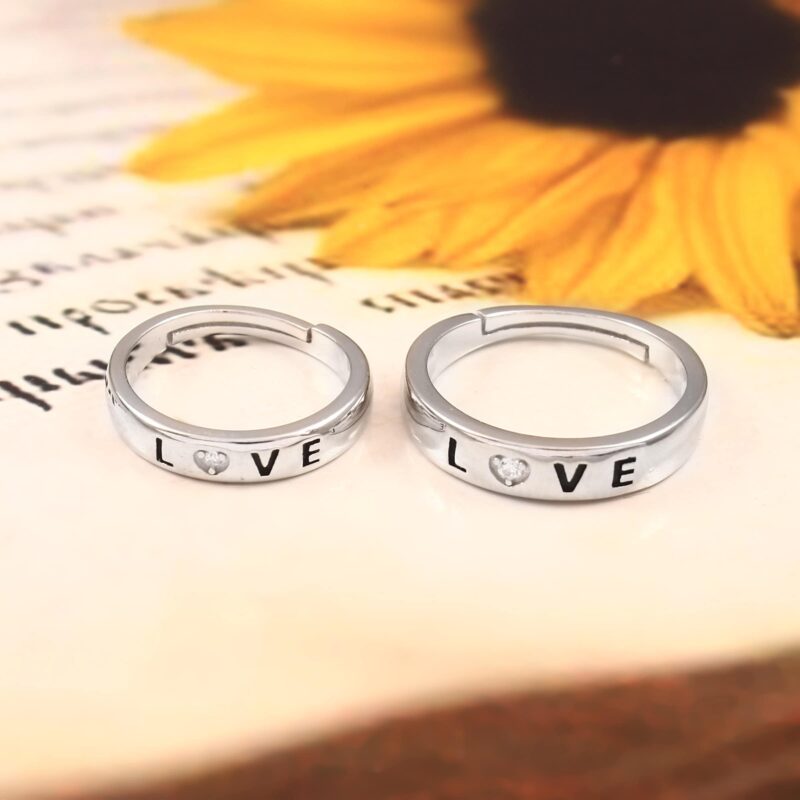 Love Word Couple Bands His And Hers Ring Set Unique Couple Promise Rings Adjustable Wedding Anniversary Bands Same Rings for Love Couple - Image 2