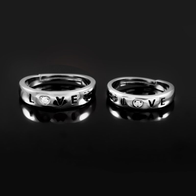 Love Word Couple Bands His And Hers Ring Set Unique Couple Promise Rings Adjustable Wedding Anniversary Bands Same Rings for Love Couple - Image 4