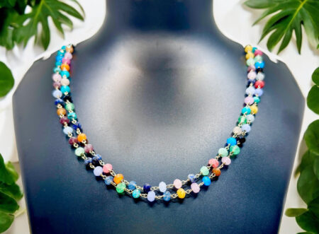 Multicolor Beads Chain Necklace, 925 Sterling Silver two layers faceted 4mm Natural Gemstones Beads Necklace, Rainbow Rosary Chain Necklace