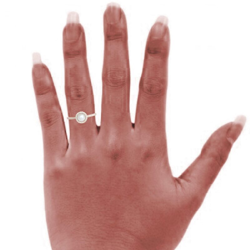Pearl Engagement Ring, 14k Solid Gold Natural Pearl and Diamond Ring, Solitaire Ring, Art Deco Bridal Ring, Dainty Halo Wedding Ring Women - Image 4