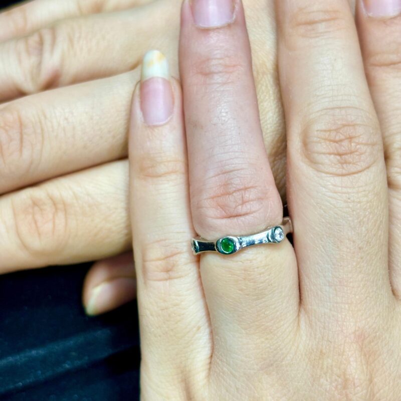 Emerald and Diamond Eternity Band, 14k Solid Gold Diamond wedding band, Traditional Minimalist Bridal Bezel set engagement Anniversary Band - Image 5