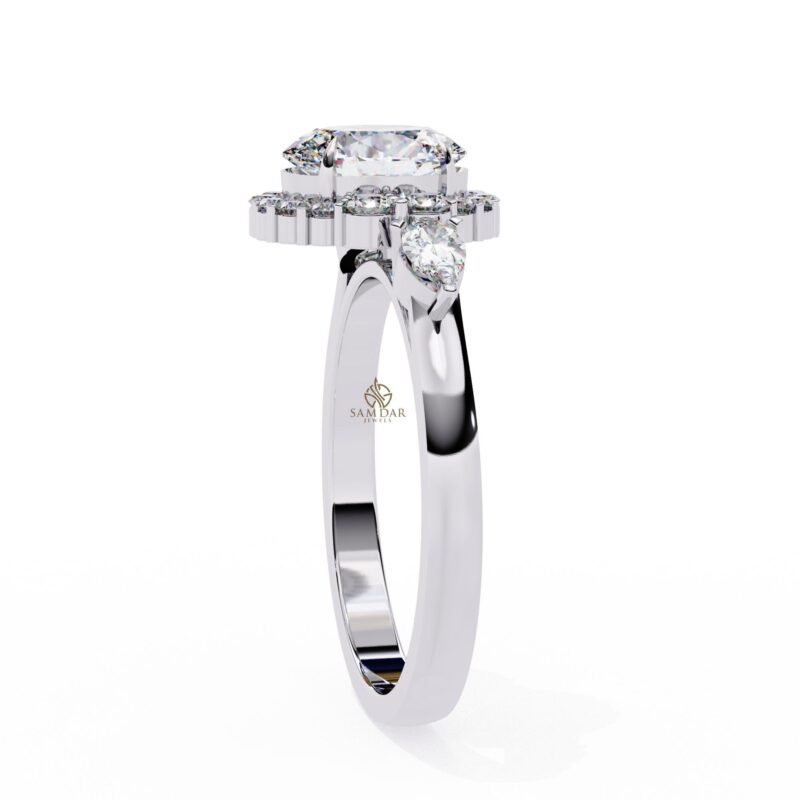 1.2ct Oval Lab Grown Diamond Engagement Ring, 14k Solid Gold Certified Lab Made Diamond Ring for Women, Solitaire Wedding Ring, Halo Trio - Image 5