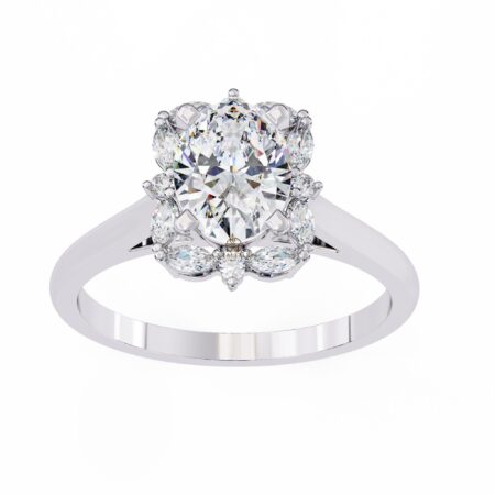 Oval Lab Grown Diamond Ring, 14k Solid Gold 1.2ctw Certified Lab Diamond Engagement Ring for Women, Solitaire Wedding Ring, Halo Wedding