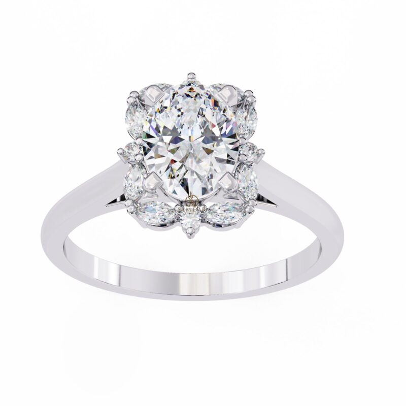 Oval Lab Grown Diamond Ring, 14k Solid Gold 1.2ctw Certified Lab Diamond Engagement Ring for Women, Solitaire Wedding Ring, Halo Wedding