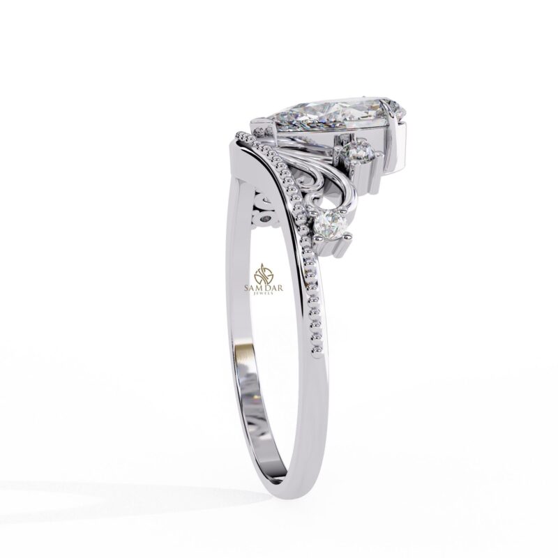 Pear Cut Moissanite Engagement Ring, Crown Shape Ring, Wedding Anniversary, 1ct Moissanite Bridal Ring, Filigree Design, Tear Drop Ring - Image 5