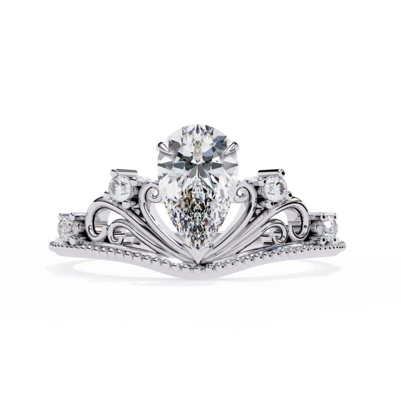 Pear Cut Moissanite Engagement Ring, Crown Shape Ring, Wedding Anniversary, 1ct Moissanite Bridal Ring, Filigree Design, Tear Drop Ring - Image 2