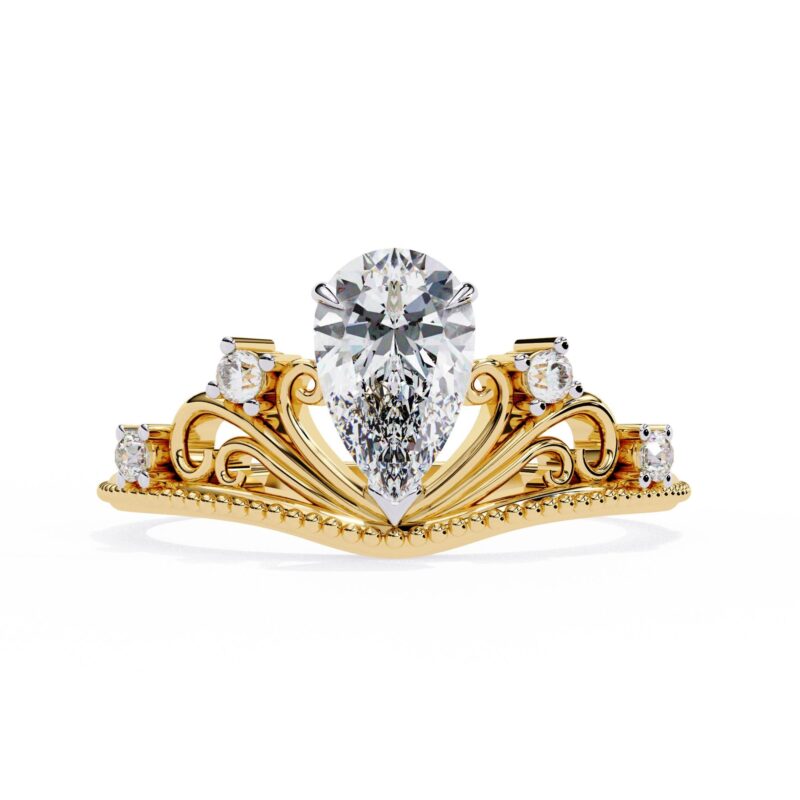 Pear Cut Moissanite Engagement Ring, Crown Shape Ring, Wedding Anniversary, 1ct Moissanite Bridal Ring, Filigree Design, Tear Drop Ring - Image 3