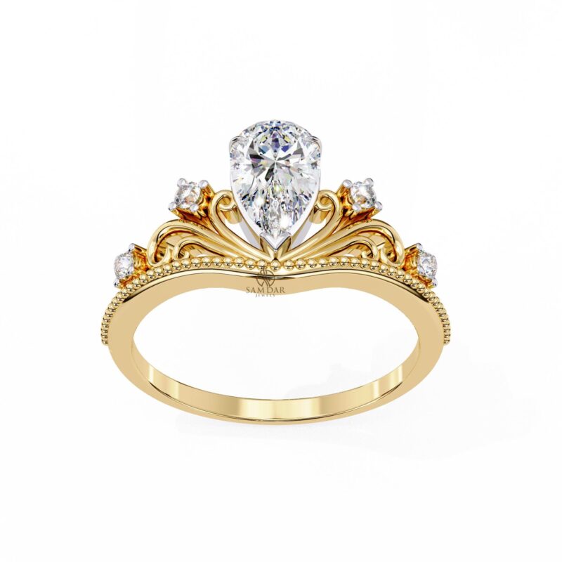 Pear Cut Moissanite Engagement Ring, Crown Shape Ring, Wedding Anniversary, 1ct Moissanite Bridal Ring, Filigree Design, Tear Drop Ring - Image 9