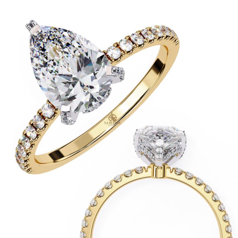 Pear Cut Moissanite Ring, Hidden Halo Ring, Wedding Anniversary, 1.2ct Moissanite Bridal Ring, Engagement Gold Ring For Women, Tear Drop - Image 9