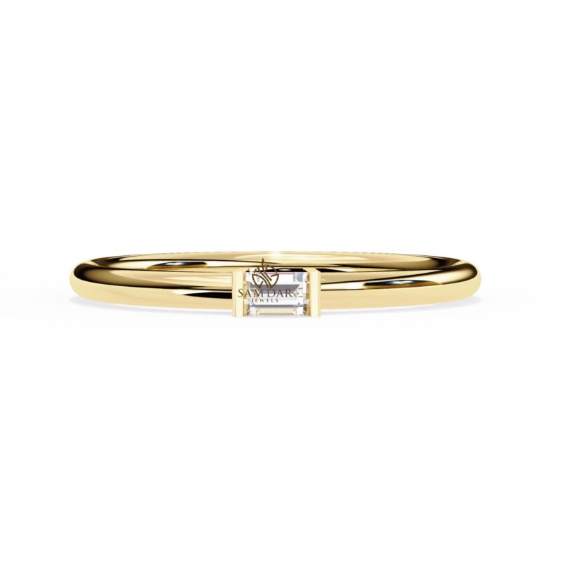 Baguette Moissanite Ring, Single Baguette Ring, Baguette Wedding Ring, Stacking Ring, Gold Baguette Diamond Engagement Ring, Solitaire Ring - Image 6