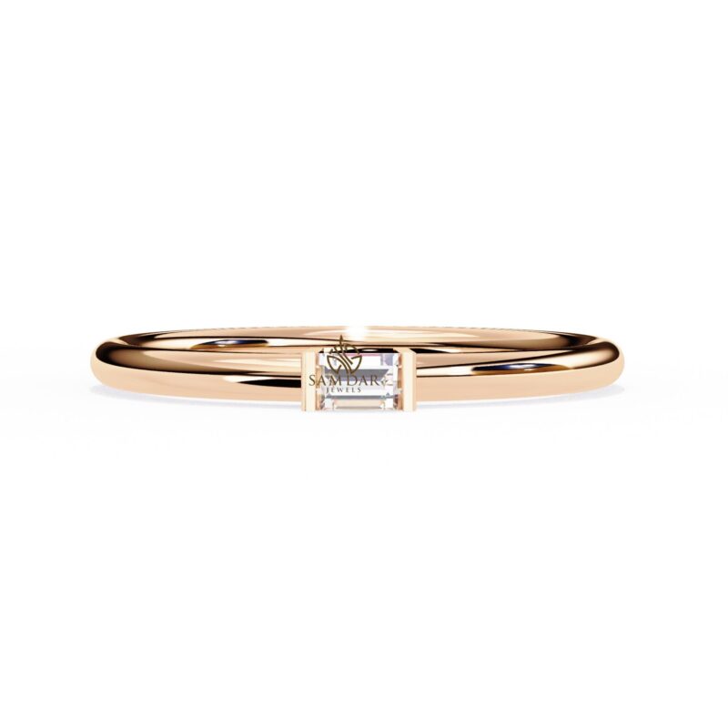 Baguette Moissanite Ring, Single Baguette Ring, Baguette Wedding Ring, Stacking Ring, Gold Baguette Diamond Engagement Ring, Solitaire Ring - Image 4