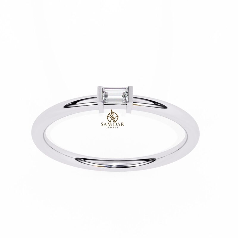 Baguette Moissanite Ring, Single Baguette Ring, Baguette Wedding Ring, Stacking Ring, Gold Baguette Diamond Engagement Ring, Solitaire Ring - Image 2
