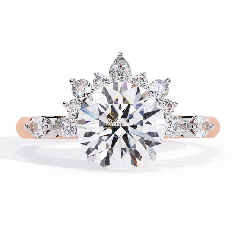 3CT Round Moissanite Halo Engagement Ring, Floral Halo Wedding Ring, Anniversary Ring, Promise Ring For Her, Bridal Ring, Cluster Curve Ring