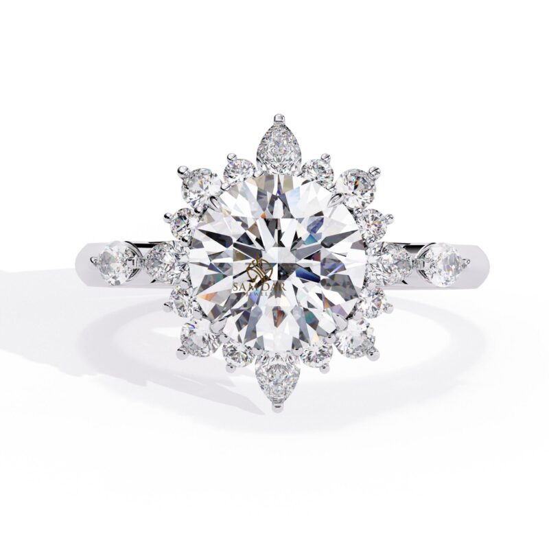 Moissanite Floral Halo Engagement Ring, Flower Halo Wedding Ring, Anniversary Ring, Promise Ring For Her, Bridal Ring, Cluster Crown Ring - Image 2