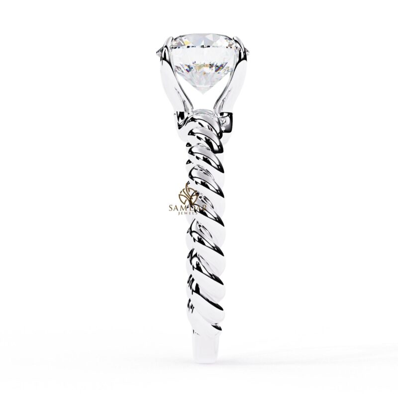 Twisted Rope Round Moissanite Solitaire Engagement Ring Gold Twisted Band Rope Wedding Bridal Ring Halo Set Dainty Anniversary Art Deco Ring - Image 4