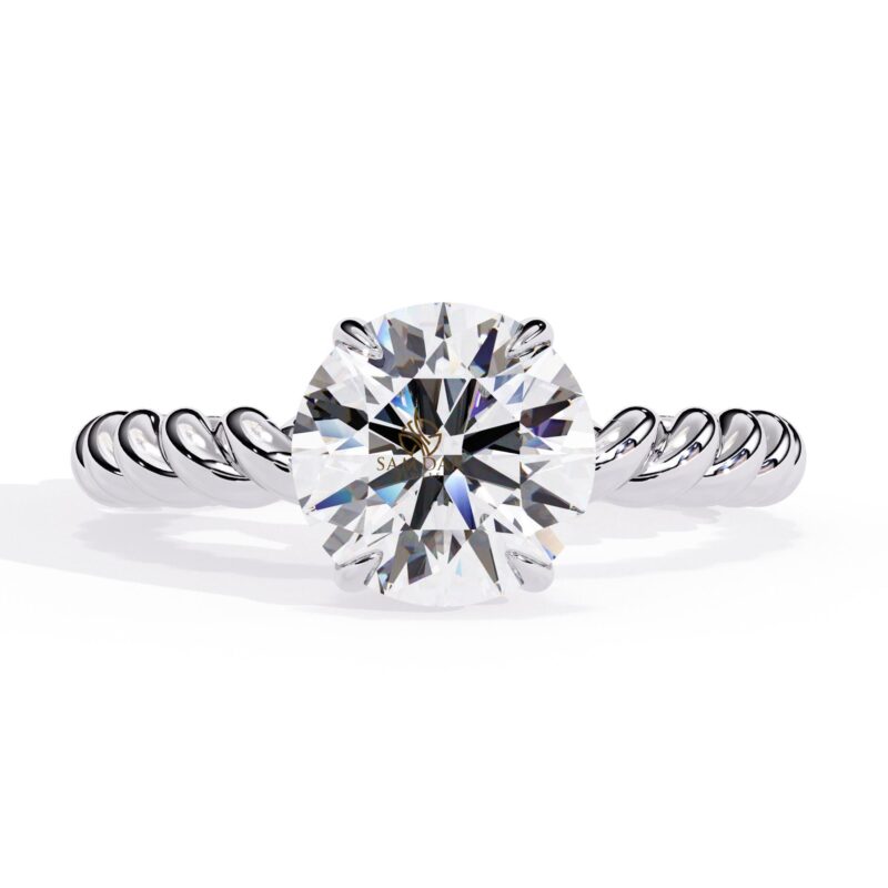 Twisted Rope Round Moissanite Solitaire Engagement Ring Gold Twisted Band Rope Wedding Bridal Ring Halo Set Dainty Anniversary Art Deco Ring - Image 2