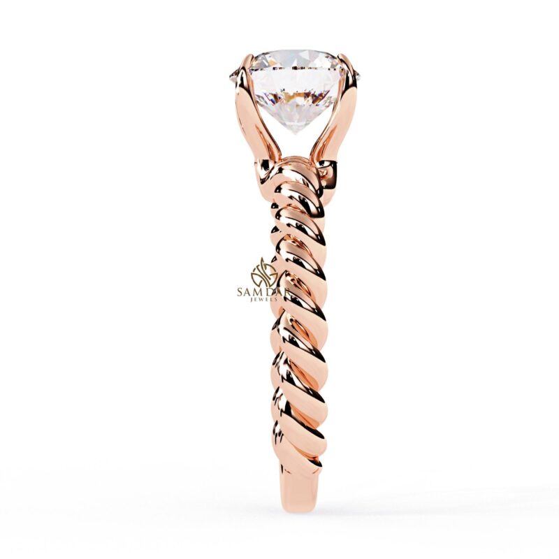 Twisted Rope Round Moissanite Solitaire Engagement Ring Gold Twisted Band Rope Wedding Bridal Ring Halo Set Dainty Anniversary Art Deco Ring - Image 6