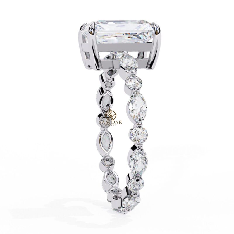 3 CT Vintage Emerald Cut Moissanite Engagement Ring Marquise Band Solitaire Ring Bridal Distance Pave Wedding Minimalist Ring Statement Ring