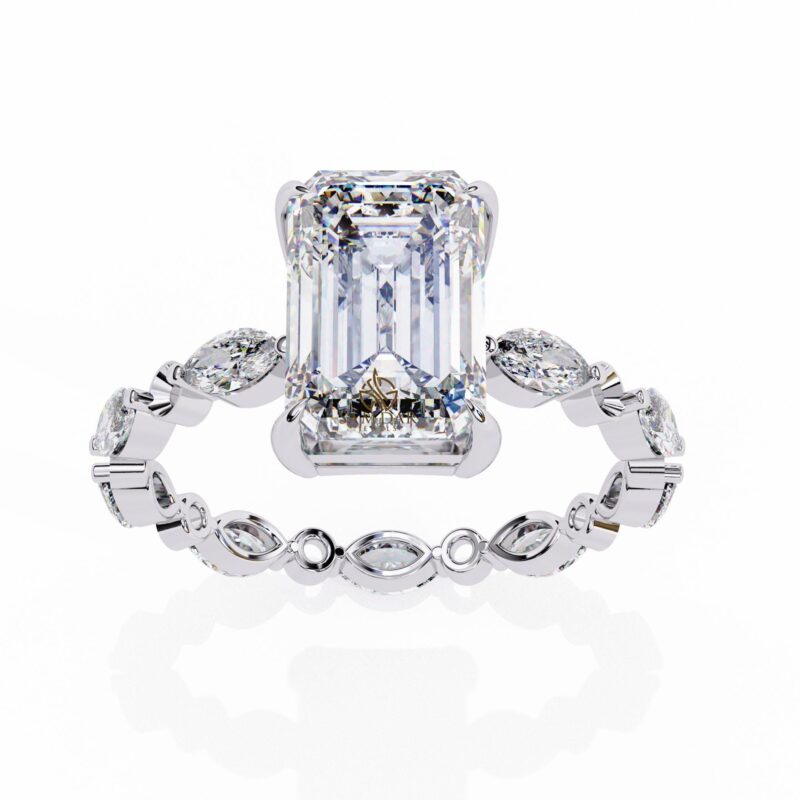 3 CT Vintage Emerald Cut Moissanite Engagement Ring Marquise Band Solitaire Ring Bridal Distance Pave Wedding Minimalist Ring Statement Ring - Image 9