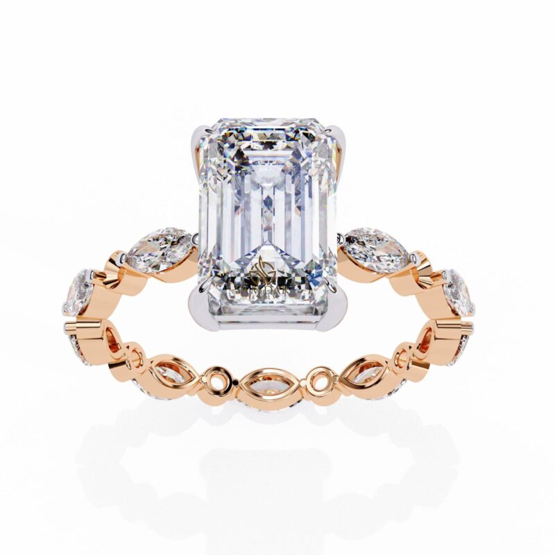 3 CT Vintage Emerald Cut Moissanite Engagement Ring Marquise Band Solitaire Ring Bridal Distance Pave Wedding Minimalist Ring Statement Ring - Image 10