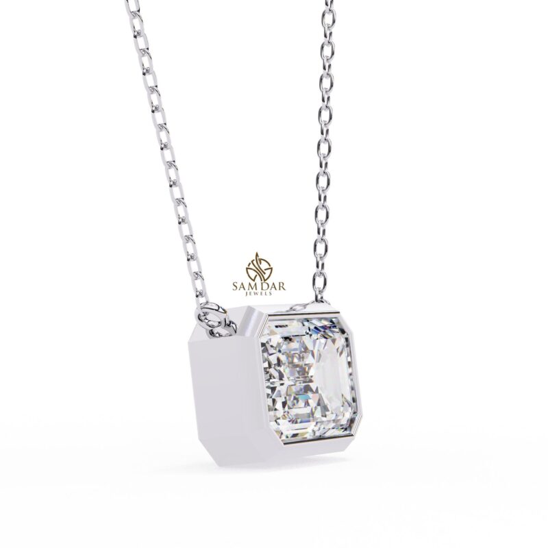 Emerald Moissanite Bezel Set Solitaire Pendant Necklace 18" Link Chain East West Set Bridal Gift Wedding And Anniversary Solitaire Everyday - Image 8